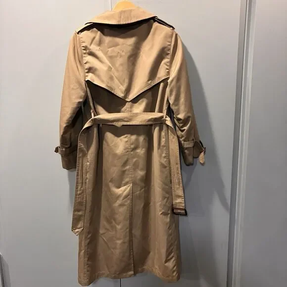 Vintage Union Made Misty Harbor Petite 4 Trench Coat Tan Plaid Lined Belted - Picture 2 of 16